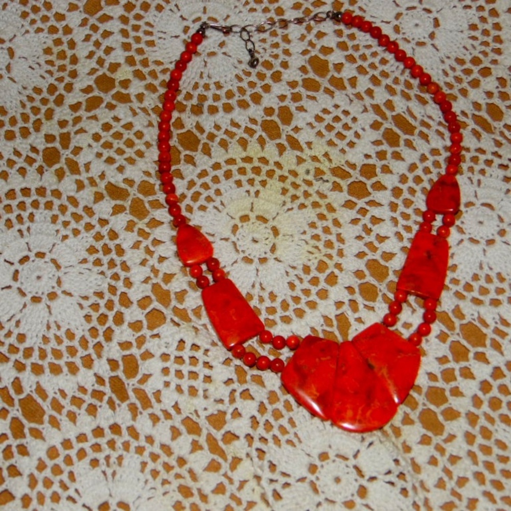 Jay King Bib Orange Necklace, Mine Find DTR925,Sponge Coral 18"